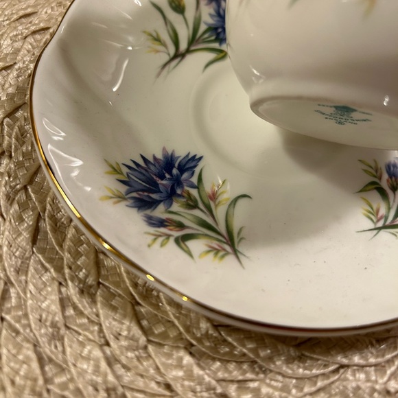 Vintage Crown Staffordshire Fine Bone China Blue Floral Teacup and Saucer - Engl - Picture 11 of 12